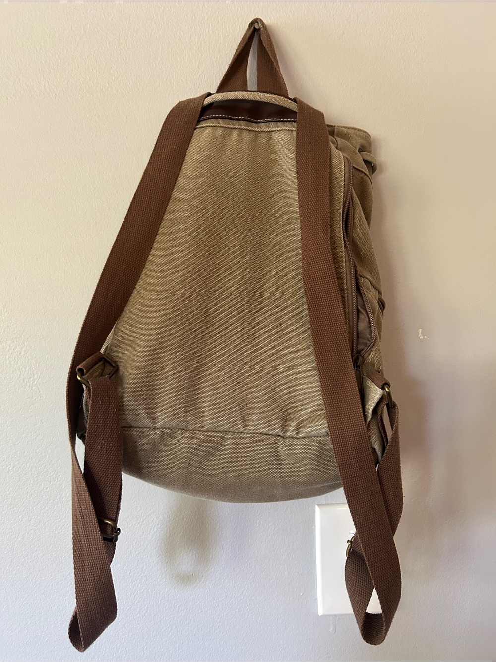Canvas Drawstring Backpack - Olive - Picture 2 of 3